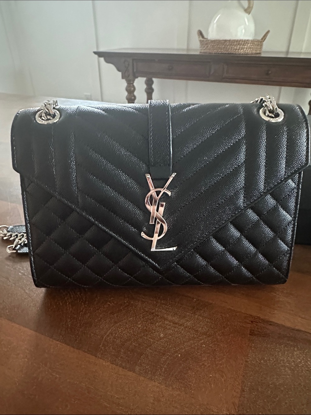 Saint Laurent Medium Envelope Bag with Silver Hardware
